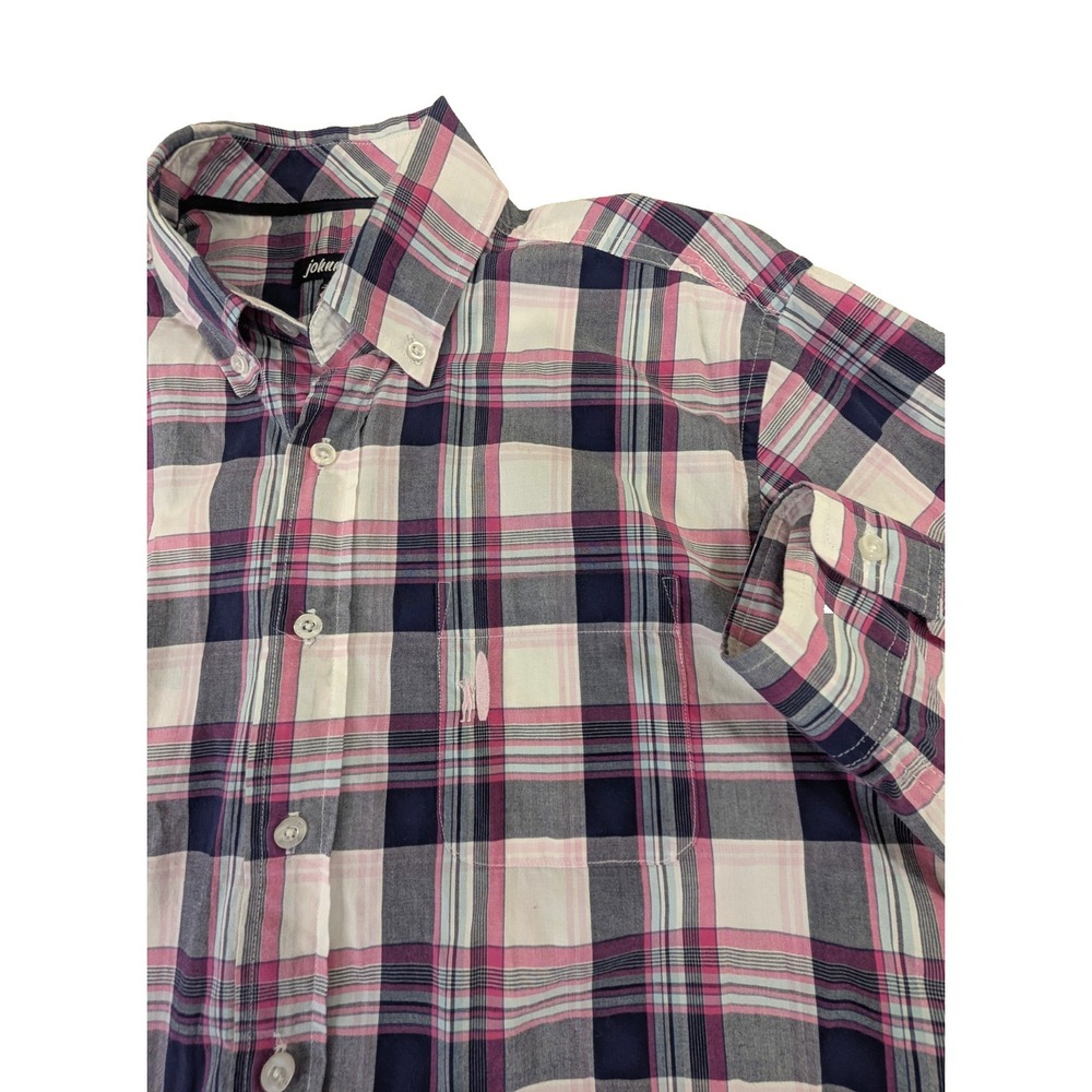 Johnnie O Button Down Shirt Mens M‎ Pink Blue Plaid Long Sleeve Cotton Casual